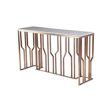 Carica l'immagine nel visualizzatore di Gallery, Consolle stretta con piano in finto marmo e struttura in metallo