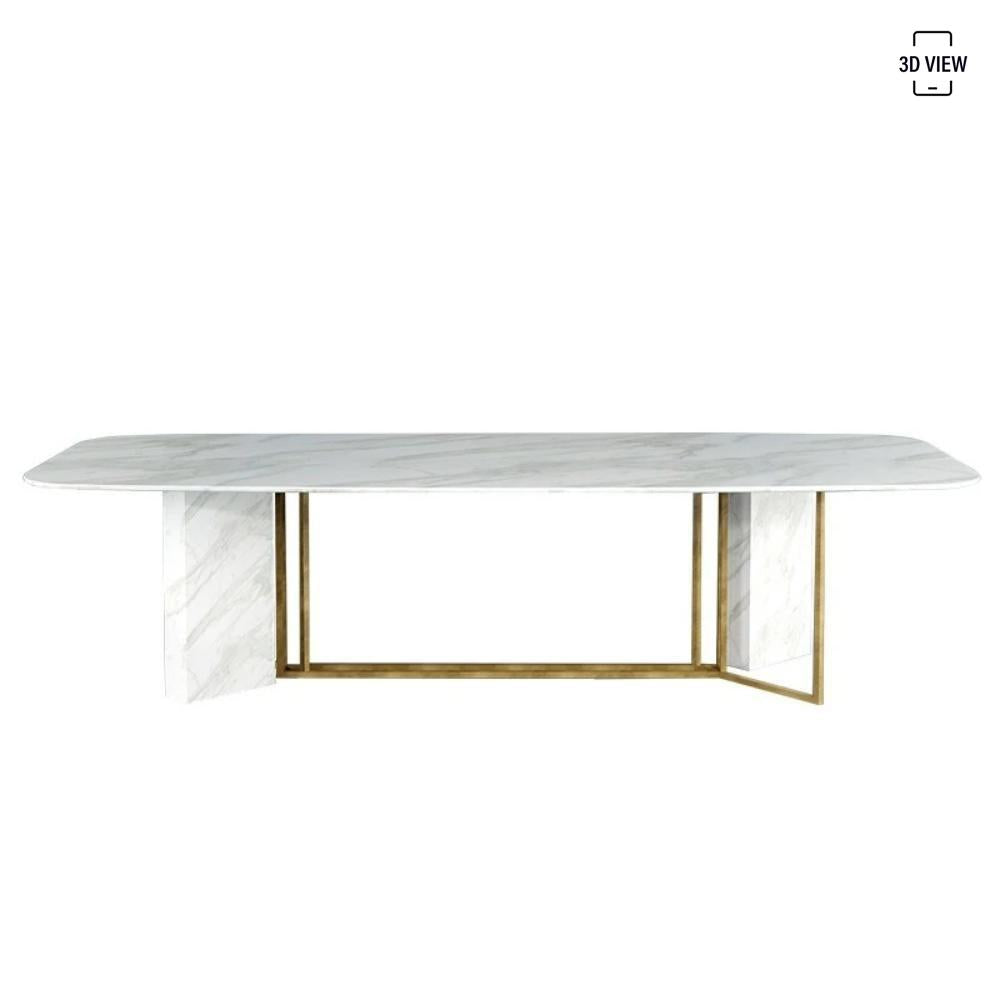 White Marble Dining Table in Brushed Gold